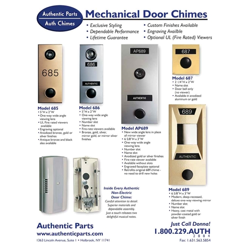 Mechanical Door Chime - Gold Powder Coat - with Viewing Mirror